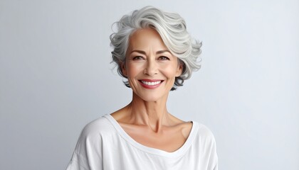 Smiling woman with short gray hair