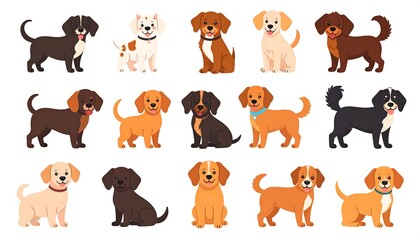 Cute cartoon dogs in various colors and poses