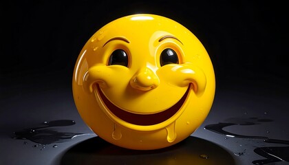 Smiling yellow emoji, dripping wet
