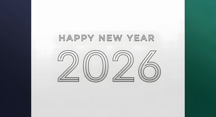 Elegant Happy New Year 2026 design stylish silver text on white background perfect for holiday greetings and invitations