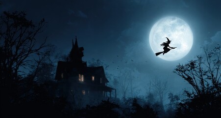 Fototapeta premium cute witch flying on broom