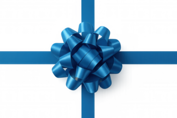 Blue satin bow and ribbon creating a gift wrapping concept, celebrating special occasion on transparent background