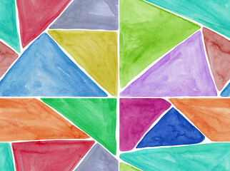 Abstract painted watercolor background. triangle shapes and geometric pattern color full
