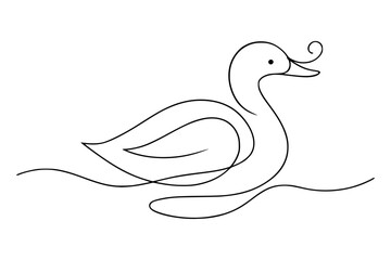 Elegant single line drawing of a graceful swan floating on water creating a serene and minimalist aesthetic.