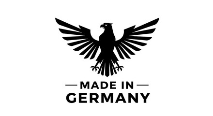 Obraz premium Silhouette of an eagle with spread wings and the text made in germany