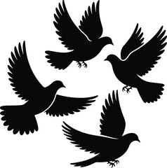 Fototapeta premium Pigeon dove bird silhouette illustration with wings spread, minimalist black and white symbol