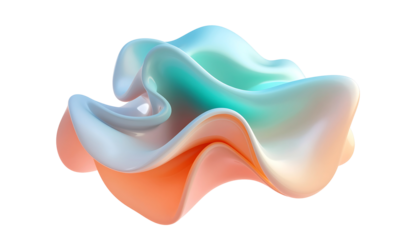 Abstract organic fluid sculpture with gradient colors isolated on transparent background