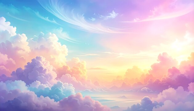 Celestial Dreamscape of Luminous Pastel Clouds in a Serene Sky.