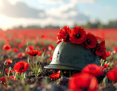 Symbol of Remembrance Day in a Sea of Red Poppies