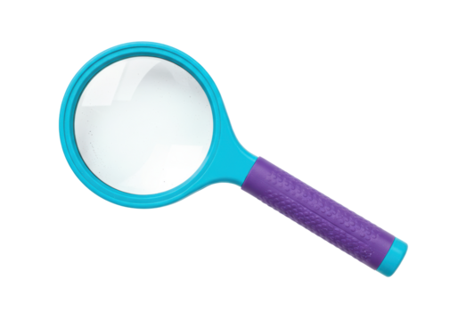 Isolated View of Blue and Purple Magnifying Glass, Scientific Object for Kids, Studying