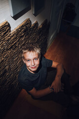 young boy looking at camera