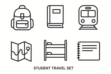Student travel set: backpack map book train bunk essentials for adventures