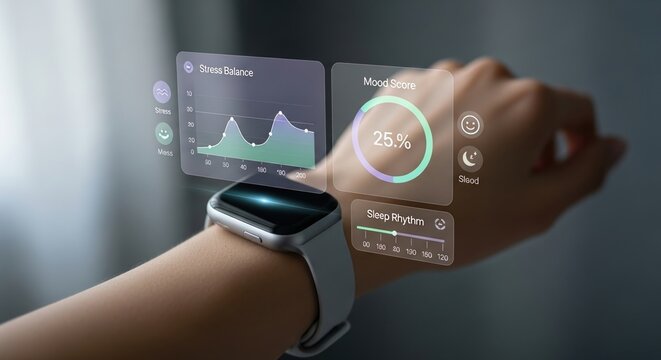 Innovative wearable with digital dashboard of biometric and lifestyle data.