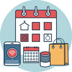 Smart Shopping Calendar with Connected Devices and Online Retail Icons