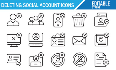 User Profile Delete Icons – Monochrome Outline Symbols for App Interfaces and Dashboards