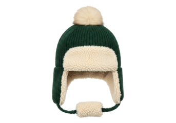 Isolated earflap hat with pompom for winter headwear, woolen bonnet for cold weather fashion