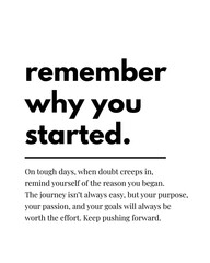 Remember Why You Started – Printable Wall Art, Motivational Quote Poster, Office or Home Decor, Digital Download