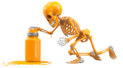 Funny orange Skelton pouring juice