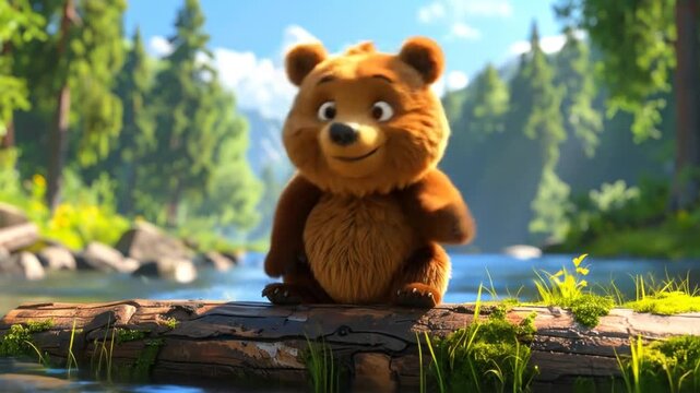 Friendly cartoon bear outdoor scene