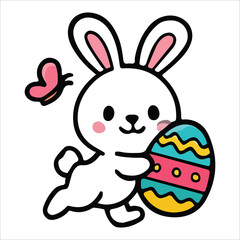 Bunny Sitting with Painted Easter Egg Illustration