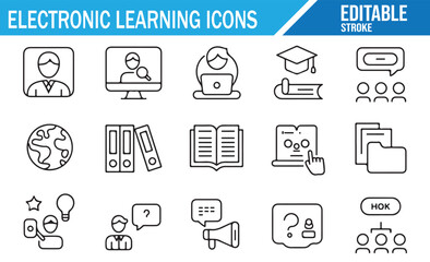 Virtual Training & Tutorial Icons — Thin Line Collection