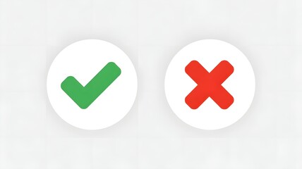Obraz premium Two colorful icons representing approval and disapproval, with a green checkmark and a red cross, against a simple background. 