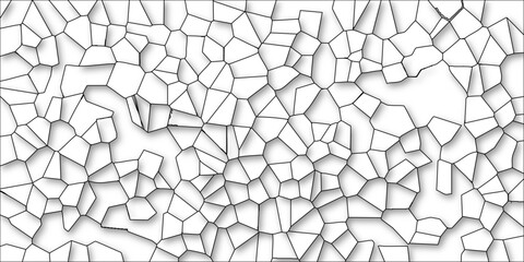White background with a dense network of black outlined geometric polygons and subtle grey shadows, creating a cellular or crystalline abstract texture for design