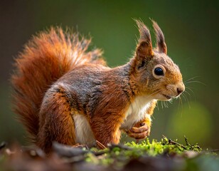 Obraz premium Close-up of a red squirrel in a forest
