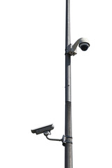 Security cameras on a lamp post isolated on the transparent background