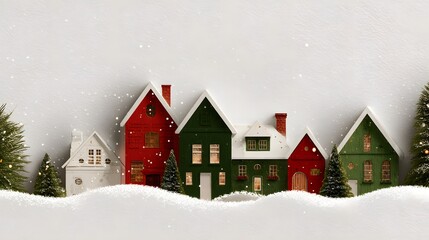 Christmas and New Year holiday background with small houses and snowflakes