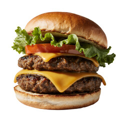 Double cheeseburger with lettuce and tomato on a transparent background  