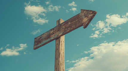 青空の下に立つ古びた道しるべ