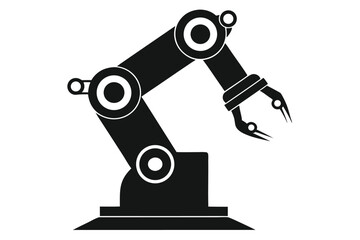 Industrial robotic arm machinery shows precision with strong black segments and a simple white background