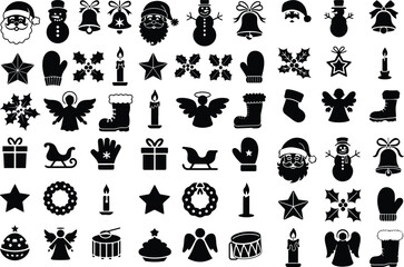 Holiday Christmas Silhouette Icon Collection Pack Christmas All Item Icon Silhouette Vector Set