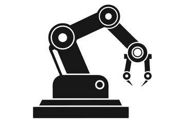Black robotic arm with two pincers is isolated on a white background