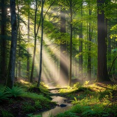 Obraz premium Sunlit Forest Path.