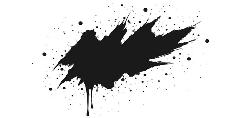 grunge banner with blobs paint brush stroke spray. black brush stroke with splatters of paint stroke. abstract diagonal grunge composition with bold black ink brush strokes. abstract splashes black