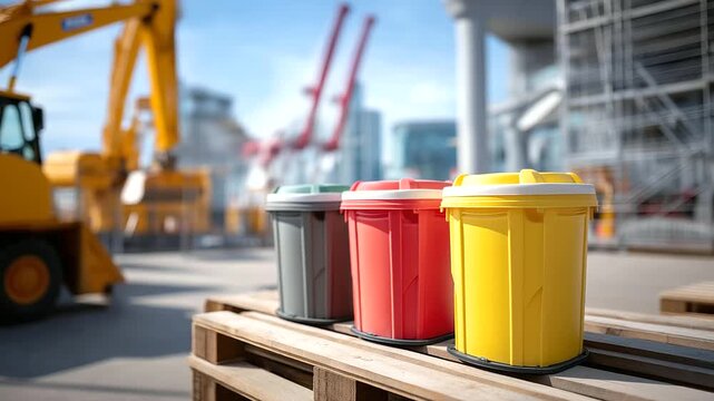 On busy industrial construction sites rugged portable toilets stand among heavy equipment and scaffolding symbolizing practicality workplace safety sanitation solutions and