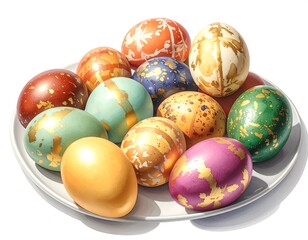 Colorful Easter eggs on a plate