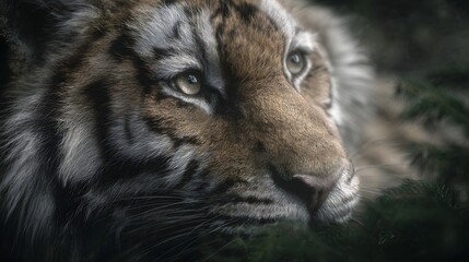 Obraz premium Close up portrait of a majestic tiger s intense gaze in natural surroundings
