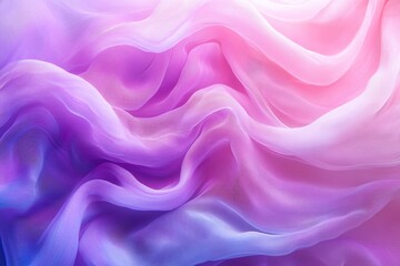 Fototapeta premium Ethereal, flowing fabric in a gradient of soft purple, pink, and blue creates a delicate, abstract texture with gentle light.