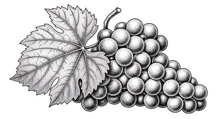 Fototapeta premium Grapes and Leaf Illustration.