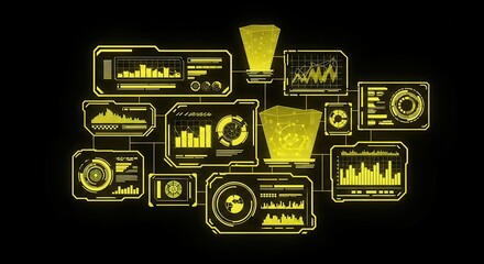 Futuristic Digital Interface Displaying Scientific Data Analysis and Trends
