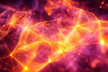Abstract glowing network with golden-orange lines connecting bright points on a magenta background. Represents data, energy, and digital technological connections.