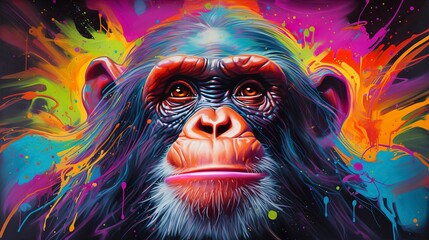 Chimpanzee neon oil paintings thick brushstrokes