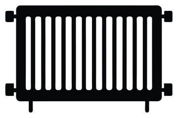Solid black radiator silhouette shows a simplistic heating appliance with a functional design present