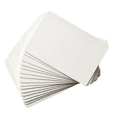 Stack of blank white cards with rounded corners on a transparent background , ready for design or custom message printing