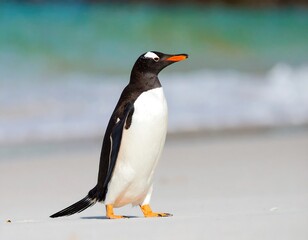 Naklejka premium Gentoo penguin on a sandy beach