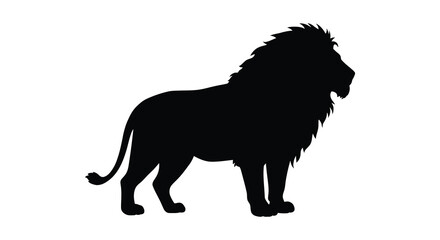 Majestic Lion Silhouette Standing Proudly Symbolizing Strength and Power on White Background