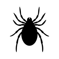 Black Silhouette of a Tick Insect with Eight Legs on White Background